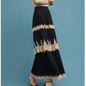 Anthro Elegant Black and Cream Lace Maxi Skirt